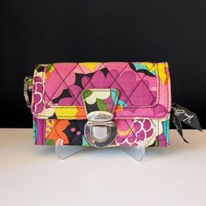 Vera Bradley Multicolored Quilted Mini Wallet with  Key Ring and Push Lock